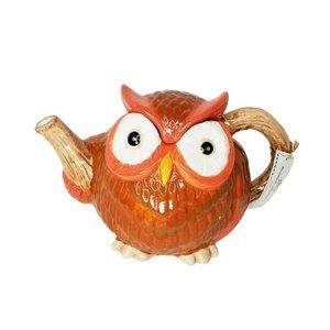 New GEA Design Orange Ceramic 3D Owl Coffee Tea Pot New With Tag